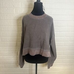 Thread & Supply Crewneck Sweatshirt Womens Size M Brown Ribbed Slightly Cropped